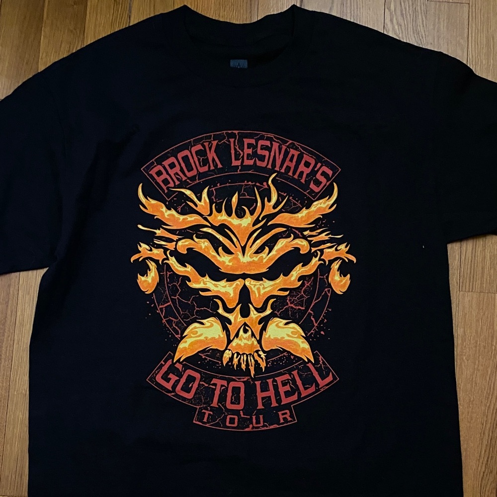WWE Brock Lesnar Black and Orange Graphic Tee